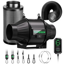 VIVOSUN AeroZesh T4 4'' 210 CFM Inline Duct Fan w/E12,Carbon Filter  8' Ducting