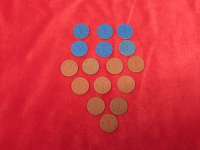 Vintage WWII OPA Lot Of 16 Ration Tokens. 10 Red & 5 Blue & 1  blue uncommon.