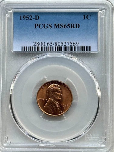 1952-D  LINCOLN WHEAT CENT  -  PCGS MS65 RD  -  FREE SHIPPING!