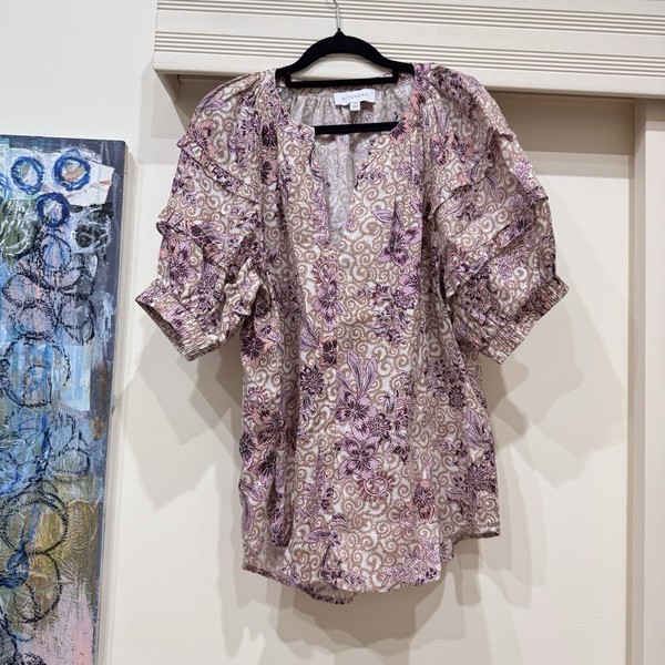 Witchery Size 10 Linen Blouse Floral Pink Oversized Business Casual