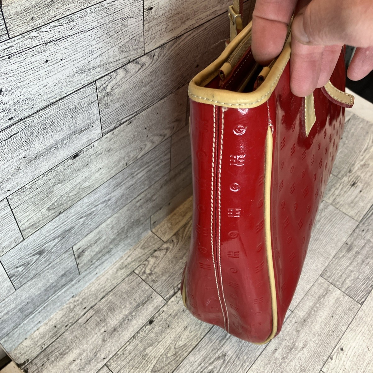 Arcadia Patent Leather Red Tote Shoulder Bag Zipper Close