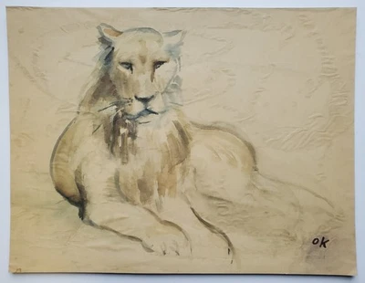 Gemälde Studie Aquarell Löwe Monogramm OK - Bild 1 von 4