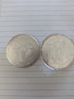 2 WALKING LIBERTY AMERICAN EAGLE .999 FINE SILVER DOLLAR COINS 1oz. $1 USA BU.
