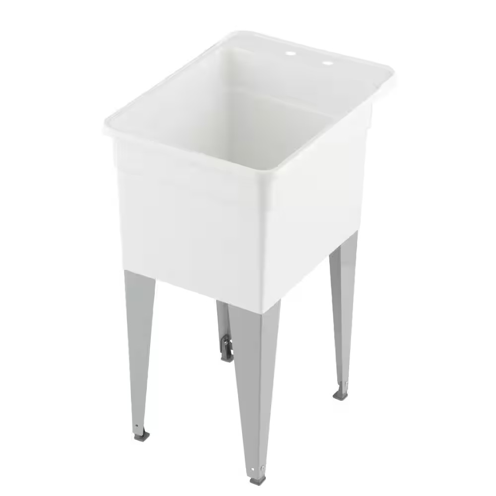 MUSTEE Laundry Tub Plastic Single White Basin Utility Sink Bowl 18 in. x 24 in.