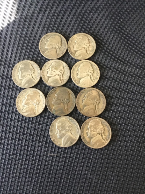 10 jefferson war nickles 1942-1943-1944-1945