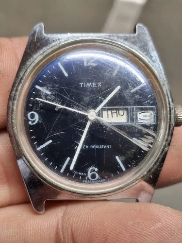 Timex Marlin 1980 Blue Dial Mens Vintage 1980s Mechanical Handwind Watch...