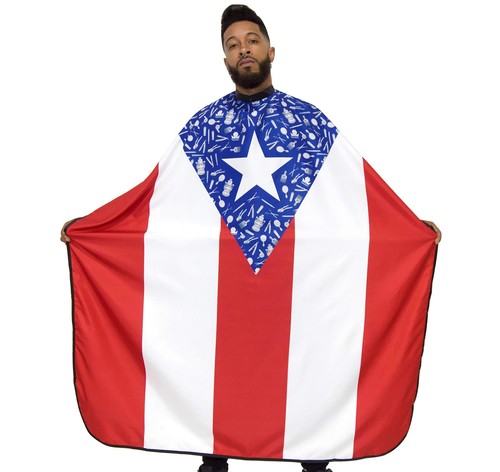 King Midas Barber Cape Mit Puerto Rico Flagge – Wasserdichter Friseurumhang Mit Druckknopf, Größe L