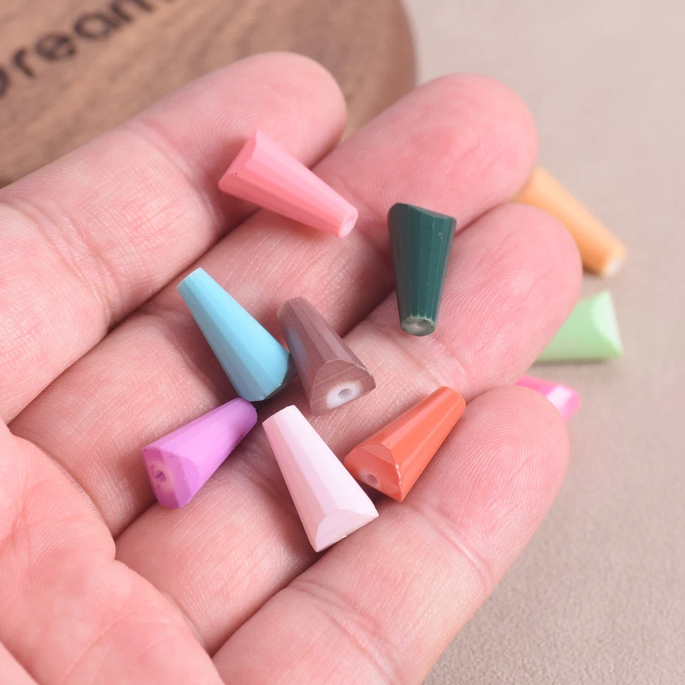 10pcs 15x8mm Drop Cone Shape Faceted Coated Opaque Glass Loose Beads DIY Jewelry - Image 4 of 4