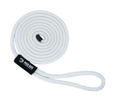 Mad Dog Products Dock Line 3/8  x 15  White Double Braid Rope -Made in USA