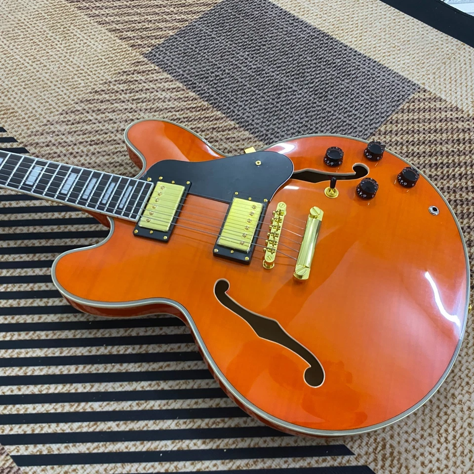 ES-335 Electric Guitar Semi Hollow Body Vitality Orange Color flame maple top - Image 3 of 4
