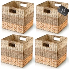 12x12 Storage Cube Bins Wicker Storage Basket for Cube Shelf, Natural Foldabl...
