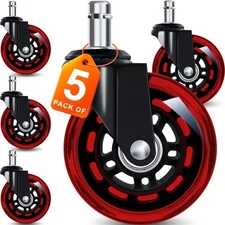 Office Chair Wheels for Casters - 3" Rubber Wheels for Computer Gaming Desk C...