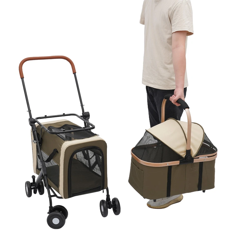 Cochecito plegable para mascotas pequeño y mediano de 2 niveles para perros y gatos Foto 4 de 4