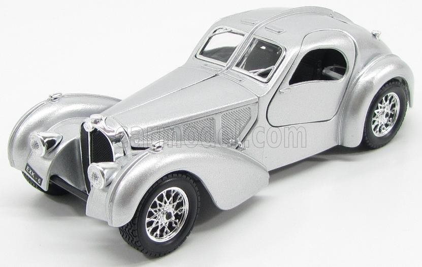 MODELLINO AUTO EPOCA STATICO BURAGO BUGATTI ATLANTIC 1936 SILVER SCALA 1/24