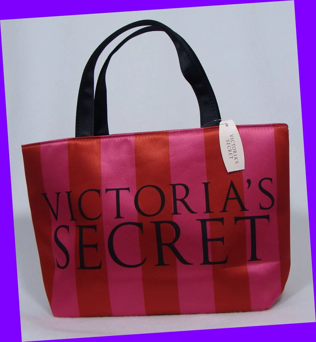 Victoria's Secret Pink & Red w/ Black Handles MINI TOTE / SHOPPER BAG Purse  CUTE