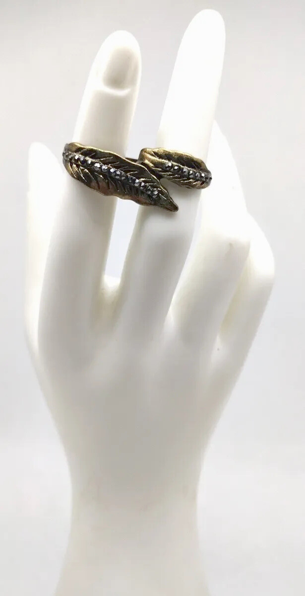 Double Leaf Wrap With Rhinestone Statement Ring S… - image 1