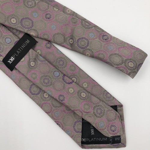 XMI Platinum Men’s Tie Silver Purple Pink Blue Abstract Circles All Silk L 59.5” - Picture 5 of 10