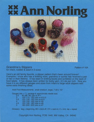 Ann Norling KNITTING PATTERN #16A Grandma's Slippers - Infant, Toddler & Adult - Picture 2 of 2