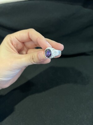 .925 Sterling Silver Mens Womens February Purple Oval Stone Nice Ring Sz 9