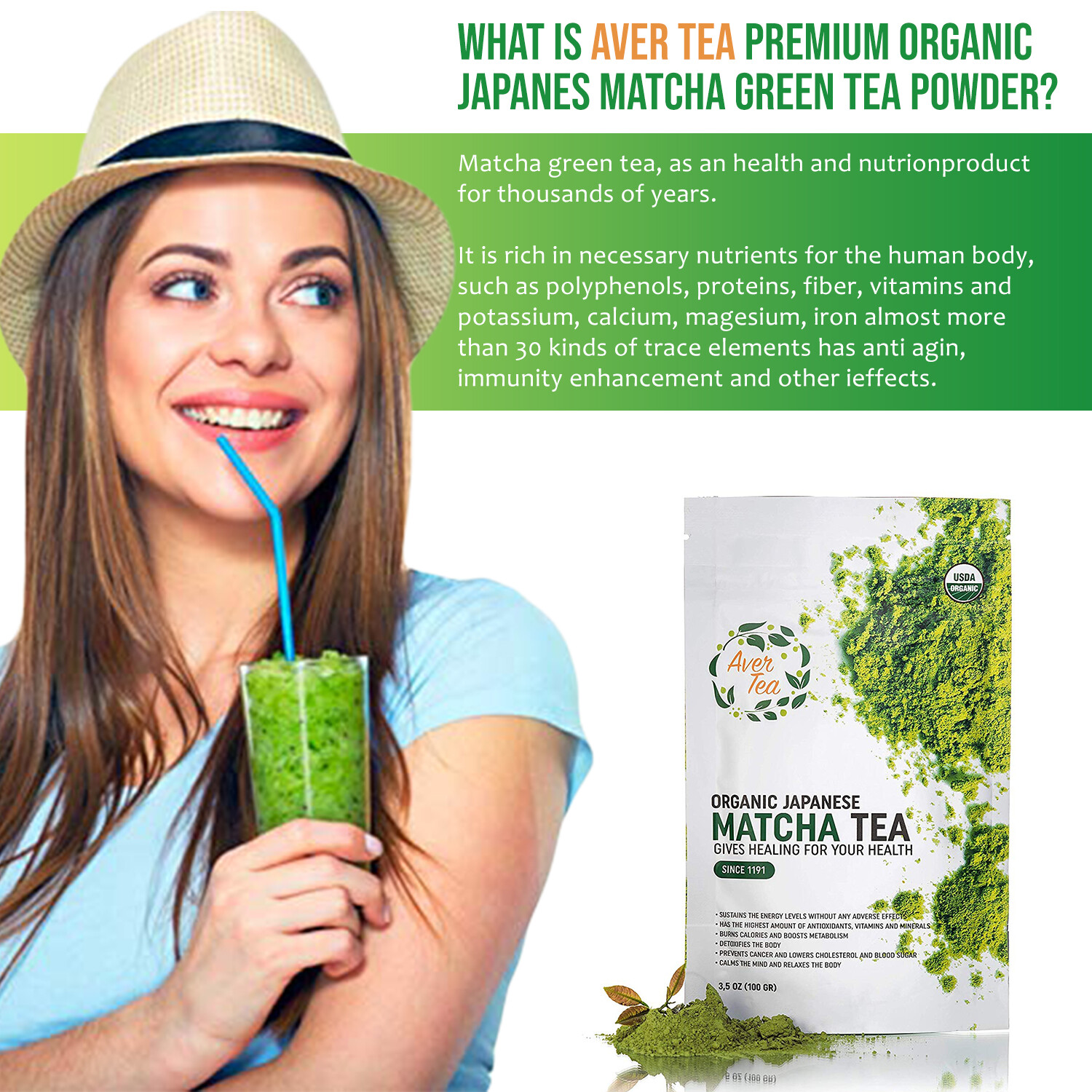 Aver Tea Organic 100 Japanese Matcha Green Tea Powder Grade Detox