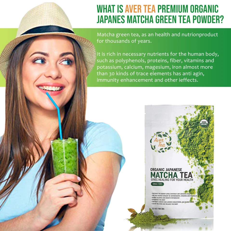 Té verde Matcha 100 % japonés orgánico Aver Tea en polvo grado desintoxicación hornear 3,5 oz Foto 4 de 4