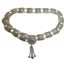 Silver Nickle Belt Plate Thai Traditional Costume National Outfit Wedding Dress