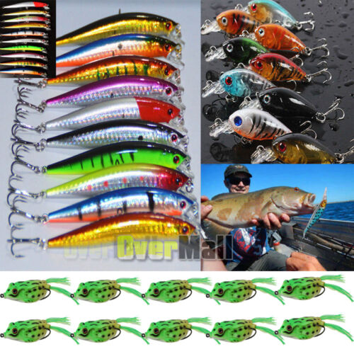 30 Kinds of Fishing Lures Crankbaits Hooks Minnow Baits Tackle Crank Set 2019 US - Picture 1 of 49