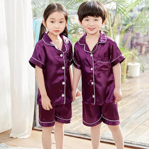 New Season Children's Satin Silk Pajamas Sets Kids Pyjamas Girls SSleepwear - Picture 24 of 37