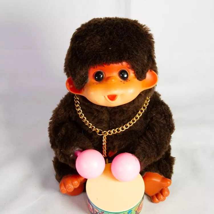 Unique Vintage Monchichi Monkey Playing Drum Height 9 Doll Japan For Repair