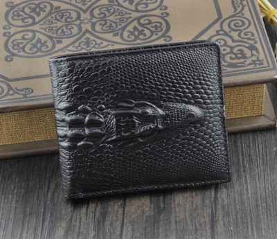 Crocodile Alligator Head Real Leather Men Bifold Slim Coin bill