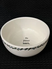 DO YOUR BEST White 6” Ceramic Green Blue Vine  Cereal Soup Bowl Pair W/ Rae Dunn