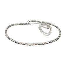 Women Silver Metal Chain Narrow Comfortable Waistband Belt Square Charm Size S M
