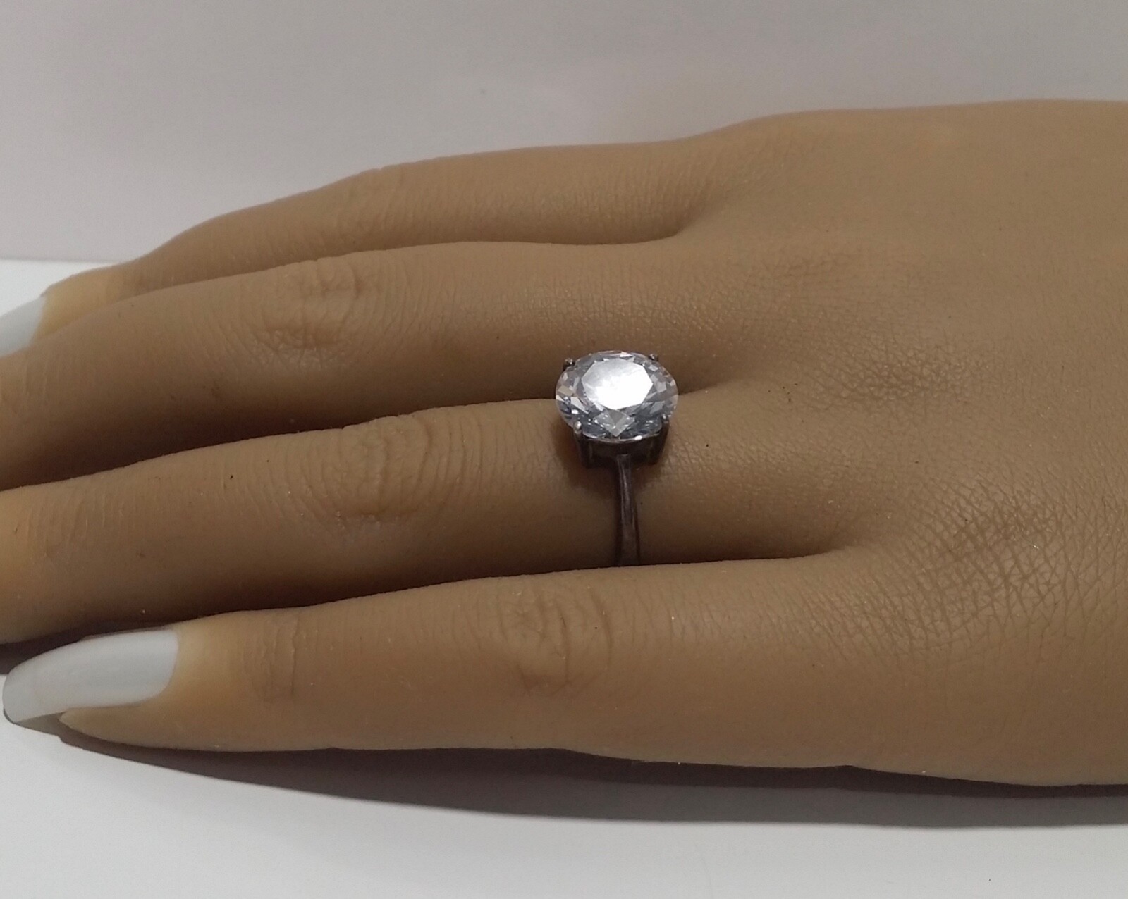 Solid Sterling Silver Round CZ Solitaire Ring Sz … - image 2