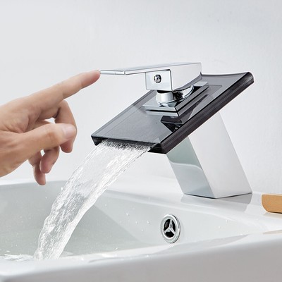 Waschtischarmatur Glas Wasserhahn Badarmatur Wasserfall Einhebelmischer