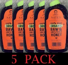 5x Nature Nate's 100 Pure Organic Raw  Unfiltered Honey 40 oz Bottle - 5 PACK