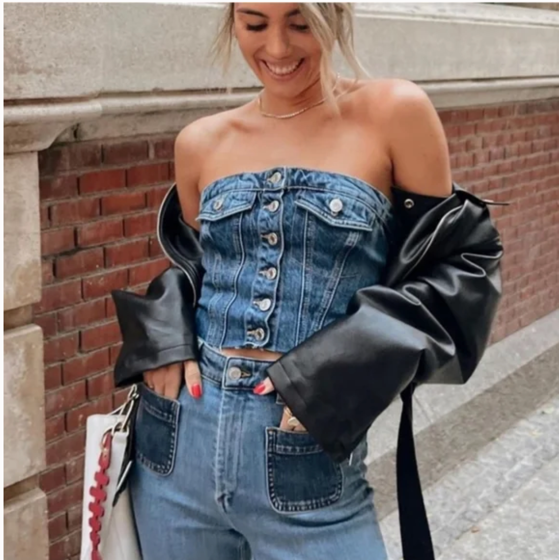 ZARA Denim Lace-Up Corset Top Belt Raw Edge Jeans Bustier Size S NWT Zara | Accessories | Nwt Zara Denim Lace Up Under Bust  main image 4