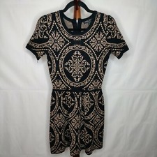 Romeo & Juliet women's M sweater dress black tan print fit & flare zips in back