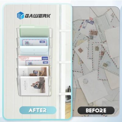 2 PCS CLEAR Wall Pocket File Holder Hanging Document Organizer Folder