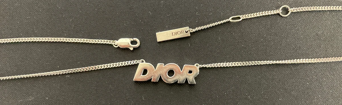 Christian Dior Necklace Italic Spell Out Silver Men s