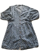 Denim Dress Button Up Medium Women Jean Floral Print Y2K Long Sleeve 90s Belt 