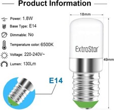 2 x E14 Mini LED Bulbs, 1.8W SES Small Edison Screw Lightbulb, 6500K Cool Light