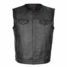 Men's Zipper and Snap Closure Leather Motorcycle Club Vest Gun Pocket Biker Vest
