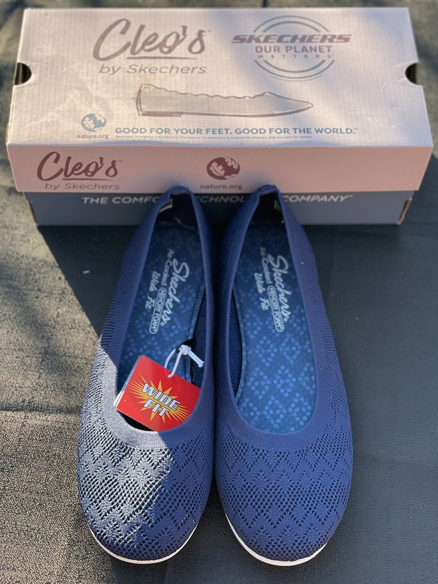 NEW Skechers Cleo sport darling spirit Flat Women's shoes size wide fit  Navy