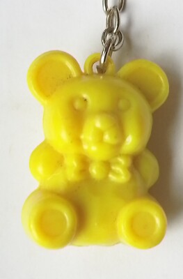 Vintage Retro Keyring Key Chain Plastic Yellow 🧸Teddy Bear