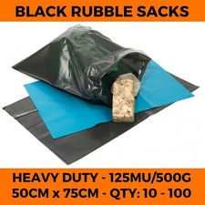 Heavy Duty Black Rubble Sacks - Bulders Bags Refuse Rubbish Waste Garden Large