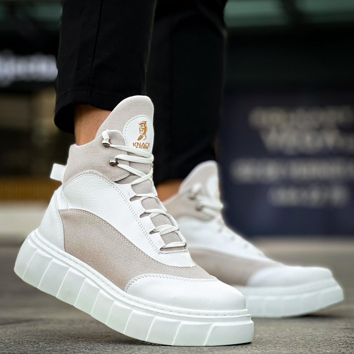 Men's Stylish Boots High Top Comfy Sneakers Black/White Casual