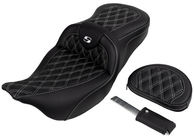Saddlemen 808-07B-182B6 Roadsofa Black Seat - Driver Backrest & White Stitch