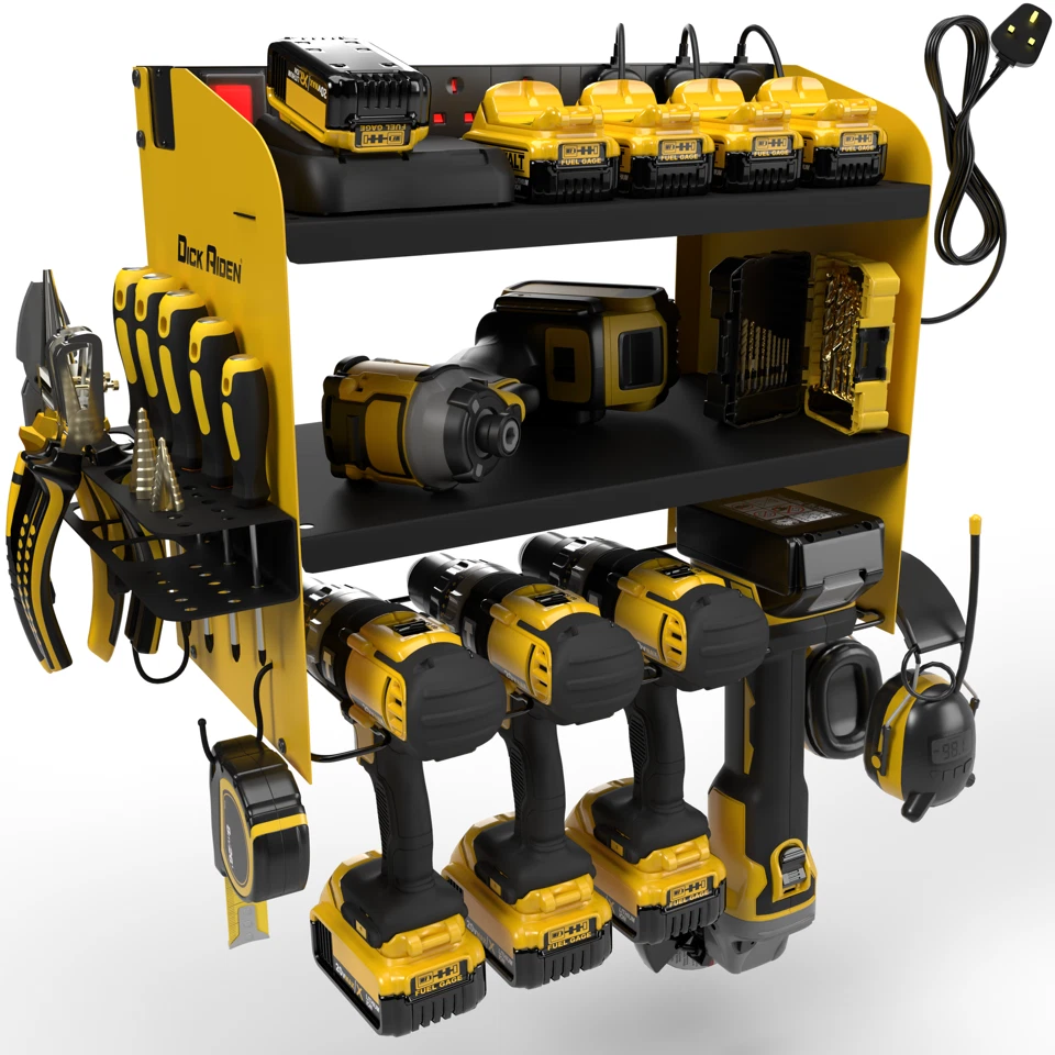 Toolganize Power Tool Organiser, Storage Rack Heavy-Duty 4 Slot, Yellow