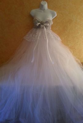 Angel Goddess Crystal Boho Babydoll Tulle Tutu Empire Waist Bridal Ballgown