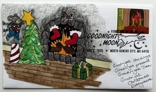 2025 Goodnight Moon FDC Hand Drawn Cachet Christmas Tree Mouse Fireplace